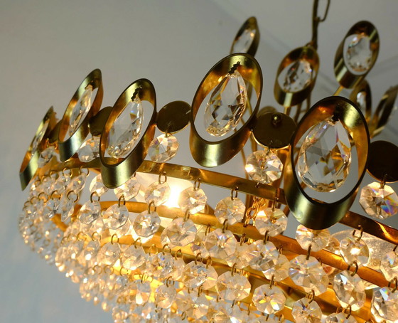 Image 1 of elegant mid century pendant chandelier palwa crystal glass and gilt brass