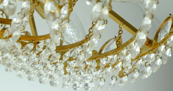 Image 1 of elegant mid century pendant chandelier palwa crystal glass and gilt brass