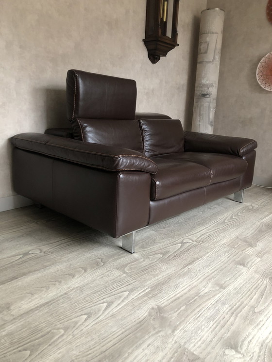 Image 1 of Modern leather sofa with contrast stitching