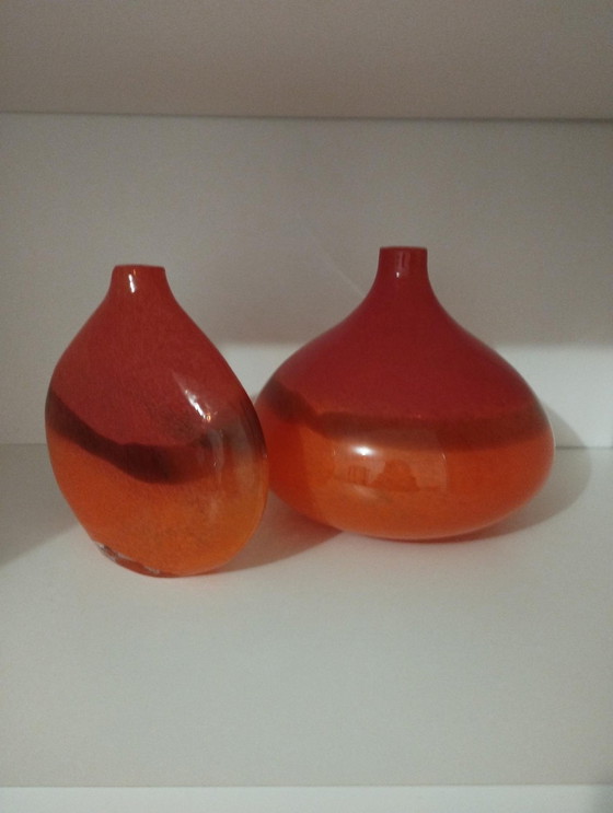 Image 1 of Pair Or 2 80' Vintage Pate De Verre Vases