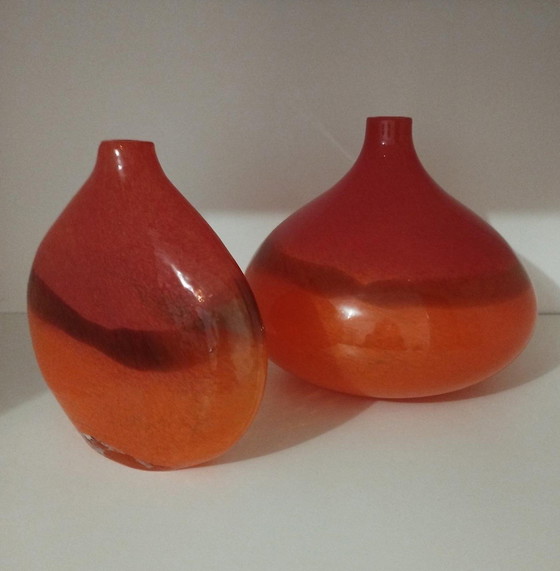 Image 1 of Pair Or 2 80' Vintage Pate De Verre Vases
