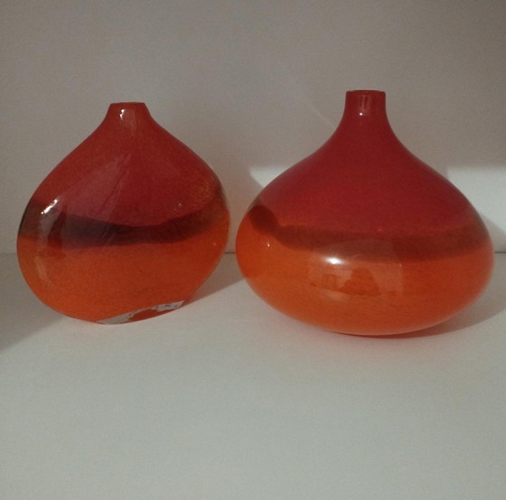 Image 1 of Pair Or 2 80' Vintage Pate De Verre Vases