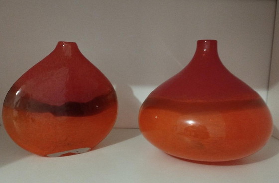 Image 1 of Pair Or 2 80' Vintage Pate De Verre Vases