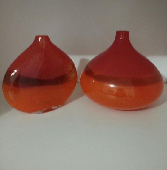 Image 1 of Pair Or 2 80' Vintage Pate De Verre Vases