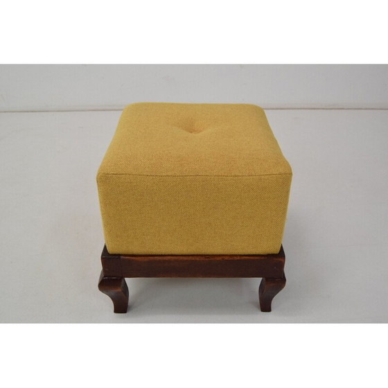 Image 1 of Art Deco vintage fabric and wood footrest, Czechoslovakia 1930s