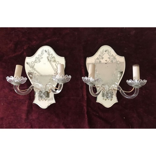 Pair of vintage sconces with flowers and foliage, Italy 1950