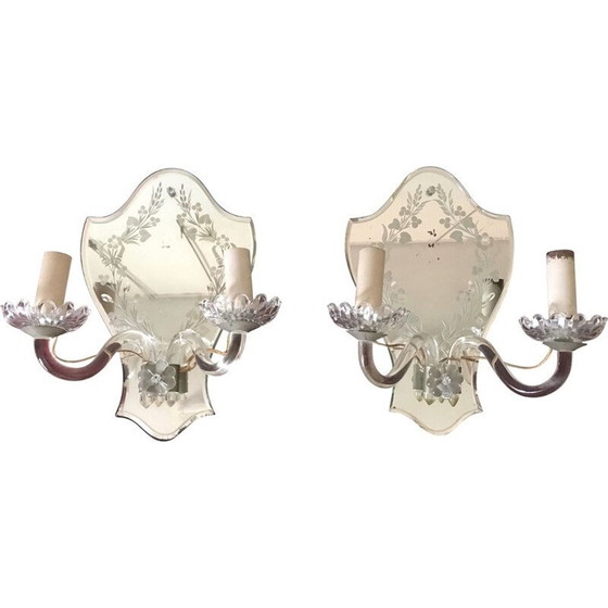 Image 1 of Pair of vintage sconces with flowers and foliage, Italy 1950