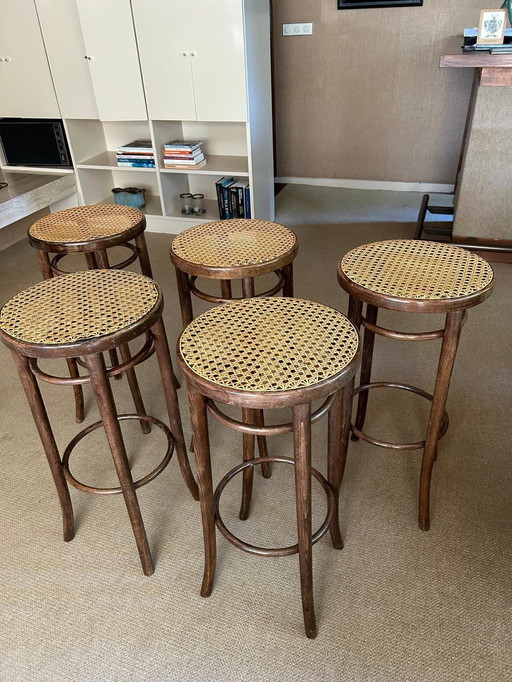 5x Vintage Wooden Webbing Bark Stool