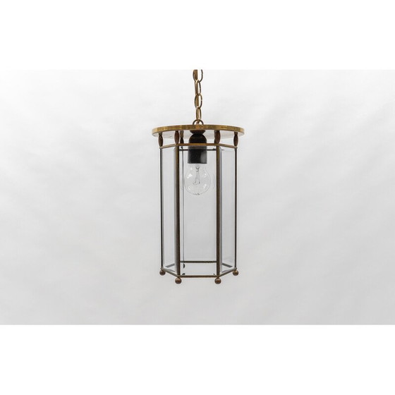 Image 1 of Lampada da soffitto vintage in vetro tagliato e ottone, Austria 1930