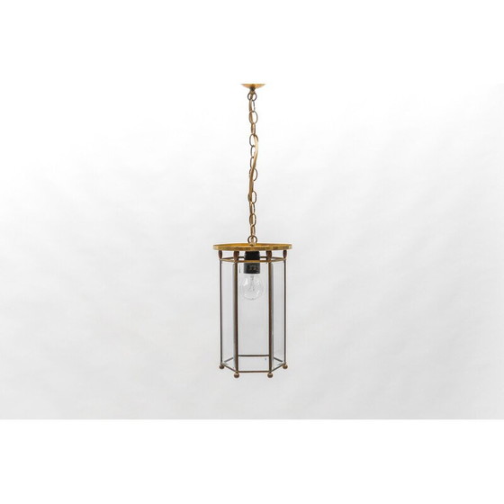 Image 1 of Lampada da soffitto vintage in vetro tagliato e ottone, Austria 1930