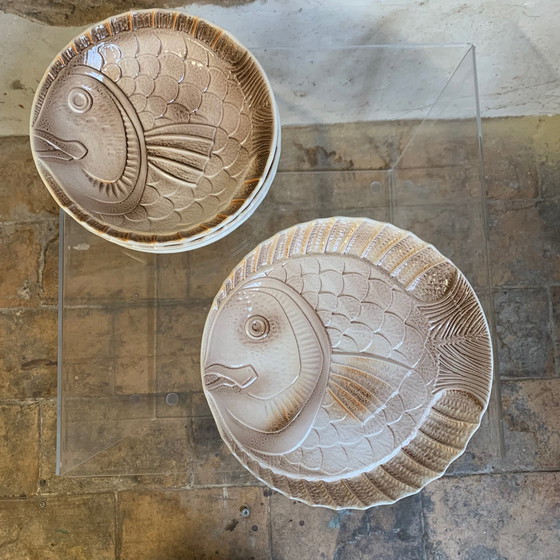 Image 1 of Set of 4 soup plates and 1 fish dish Sarreguemines, France, 1970s