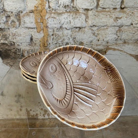 Image 1 of Set of 4 soup plates and 1 fish dish Sarreguemines, France, 1970s