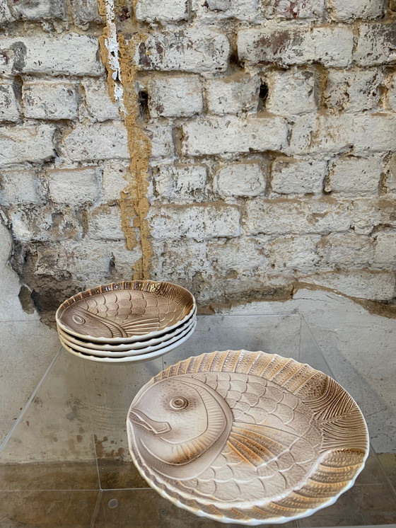 Image 1 of Set of 4 soup plates and 1 fish dish Sarreguemines, France, 1970s