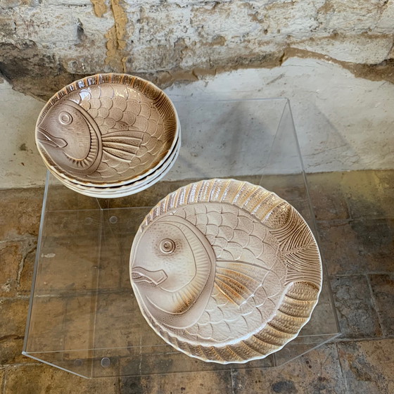 Image 1 of Set of 4 soup plates and 1 fish dish Sarreguemines, France, 1970s