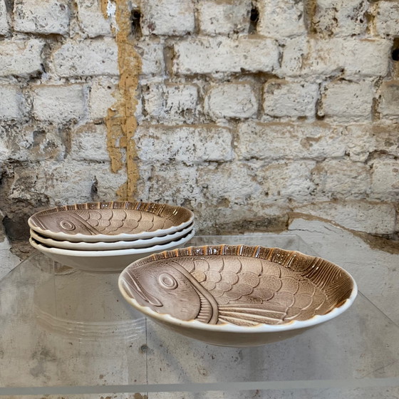 Image 1 of Set of 4 soup plates and 1 fish dish Sarreguemines, France, 1970s