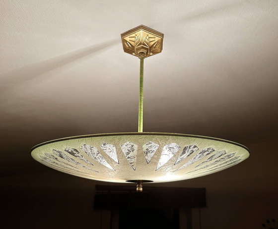 Image 1 of Very Large Art Deco Glass Pendant Lamp