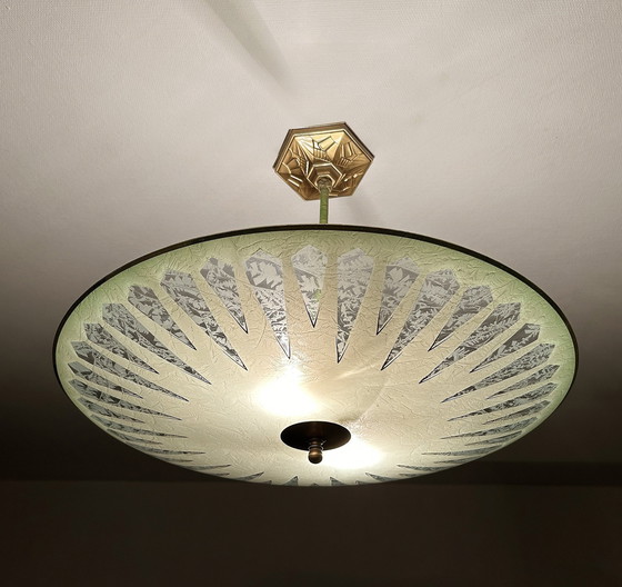 Image 1 of Very Large Art Deco Glass Pendant Lamp