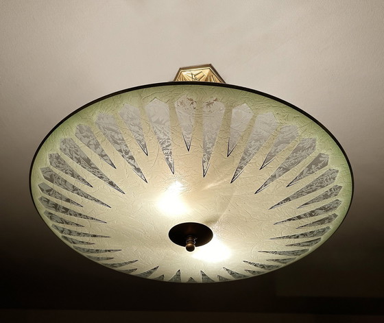 Image 1 of Very Large Art Deco Glass Pendant Lamp