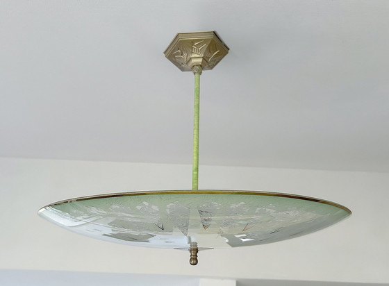 Image 1 of Very Large Art Deco Glass Pendant Lamp