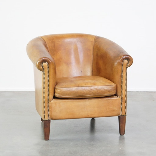 Sheep Leather Club Chair Finished With Ornamental Nails