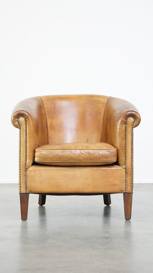 Sheep Leather Club Chair Finished With Ornamental Nails