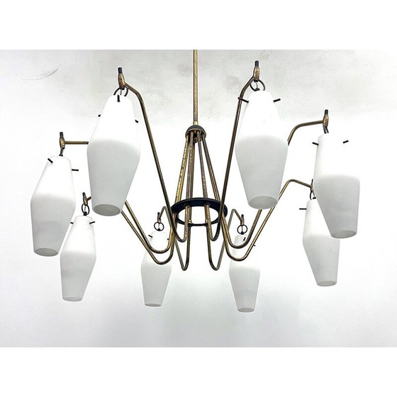 Image 1 of Lampadario vintage con 8 bracci in vetro, Italia 1950