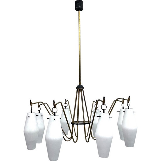 Vintage chandelier with 8 glass arms, Italy 1950