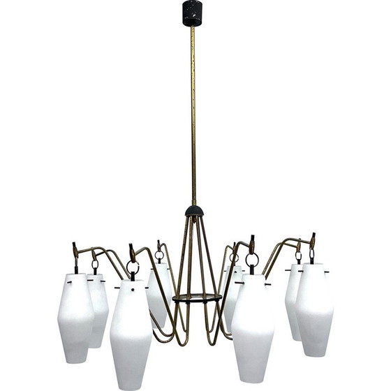 Image 1 of Lampadario vintage con 8 bracci in vetro, Italia 1950