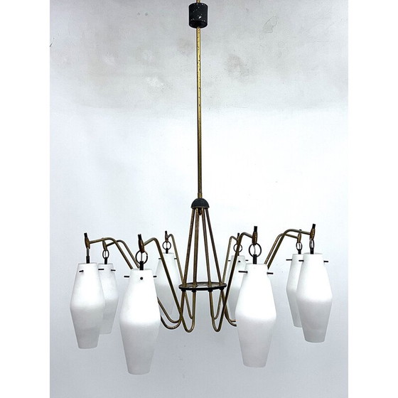 Image 1 of Lampadario vintage con 8 bracci in vetro, Italia 1950