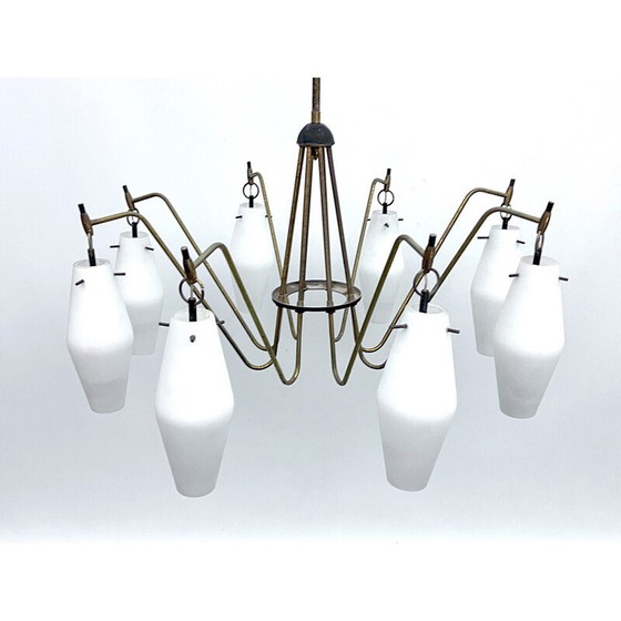 Image 1 of Lampadario vintage con 8 bracci in vetro, Italia 1950