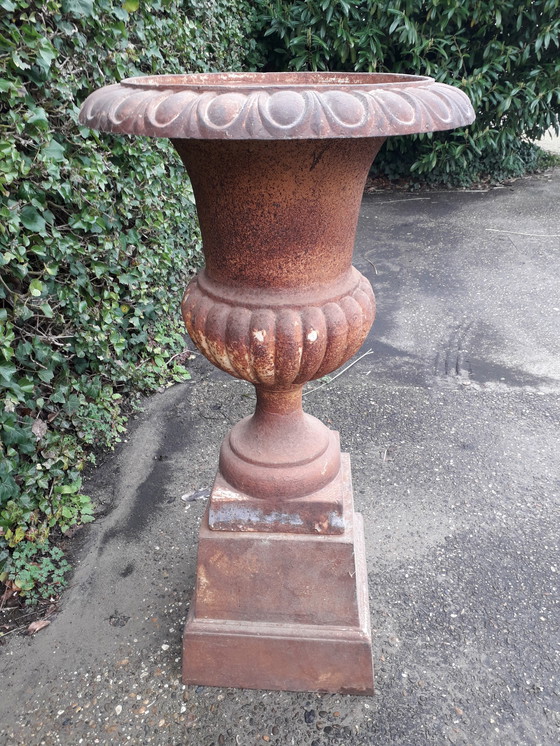 Image 1 of Cast iron Louvre vase on pedestal114 cm high