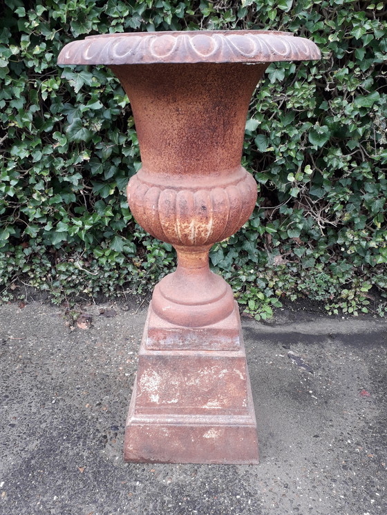 Image 1 of Cast iron Louvre vase on pedestal114 cm high