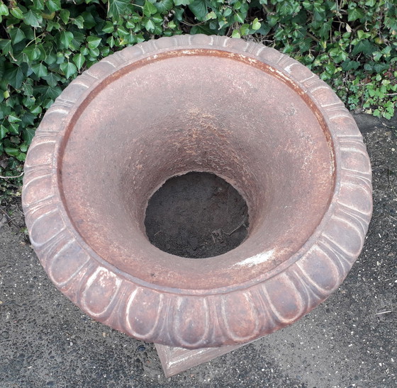 Image 1 of Cast iron Louvre vase on pedestal114 cm high