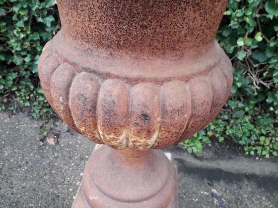 Image 1 of Cast iron Louvre vase on pedestal114 cm high