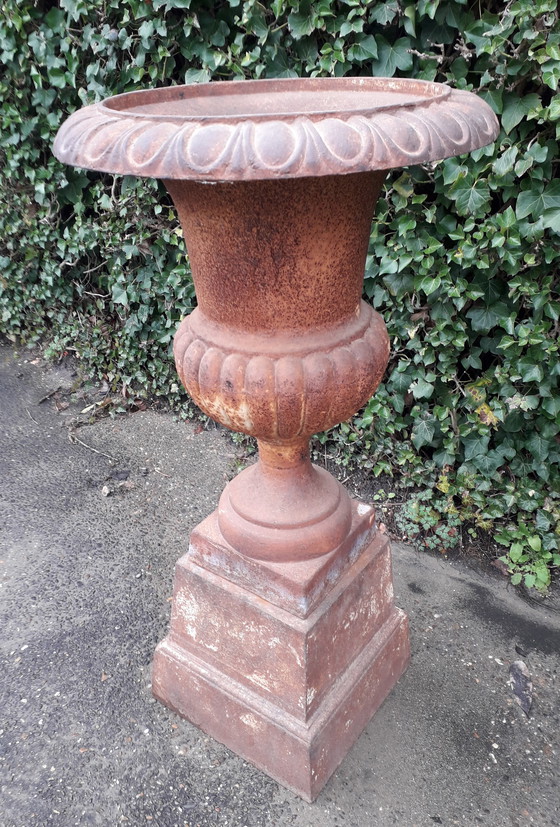 Image 1 of Cast iron Louvre vase on pedestal114 cm high