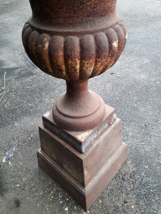 Image 1 of Cast iron Louvre vase on pedestal114 cm high