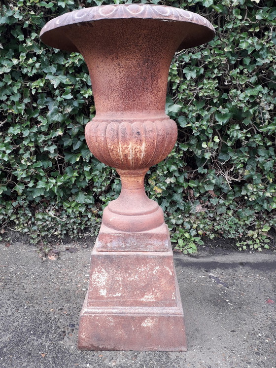 Image 1 of Cast iron Louvre vase on pedestal114 cm high