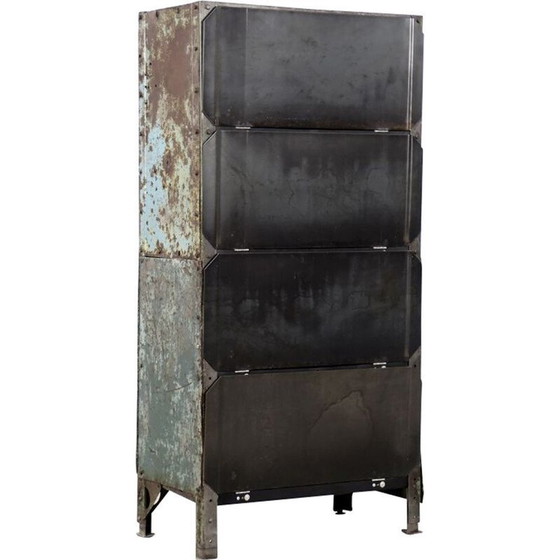 Image 1 of Raw industrial metal factory cabinet with shelves, 1950