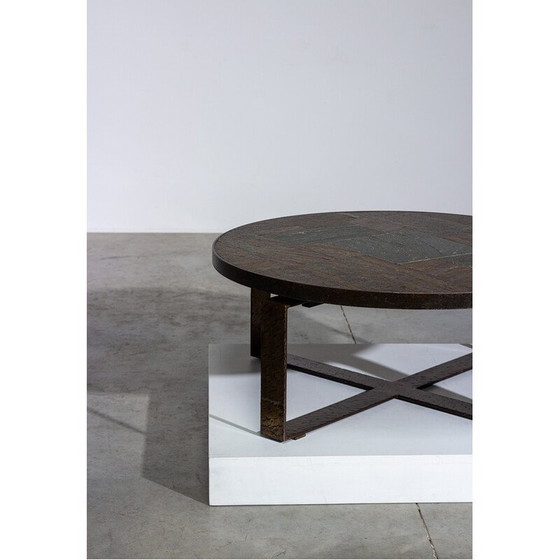 Image 1 of Vintage artisanal coffee table in mosaic stone and steel by Paul Kingma, 1970