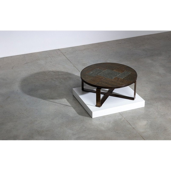 Image 1 of Vintage artisanal coffee table in mosaic stone and steel by Paul Kingma, 1970