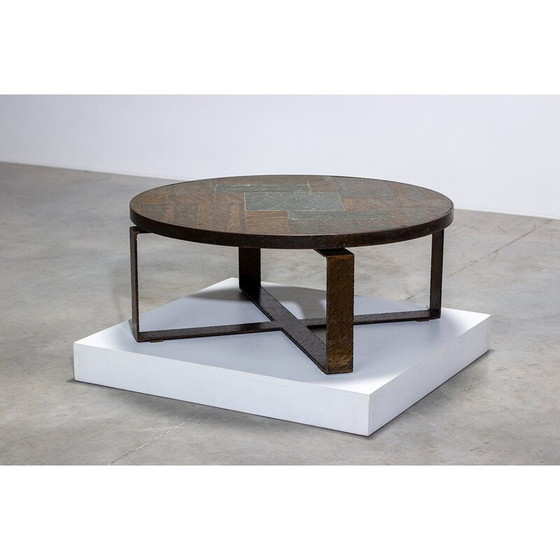 Image 1 of Vintage artisanal coffee table in mosaic stone and steel by Paul Kingma, 1970