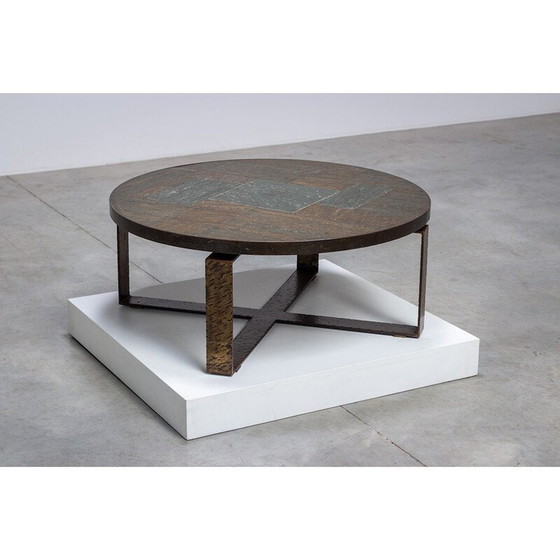 Image 1 of Vintage artisanal coffee table in mosaic stone and steel by Paul Kingma, 1970