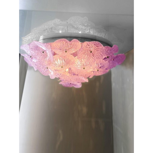 Mid-Century Modern Style Floreal Pink Murano Glass Flush Mount By Simoeng