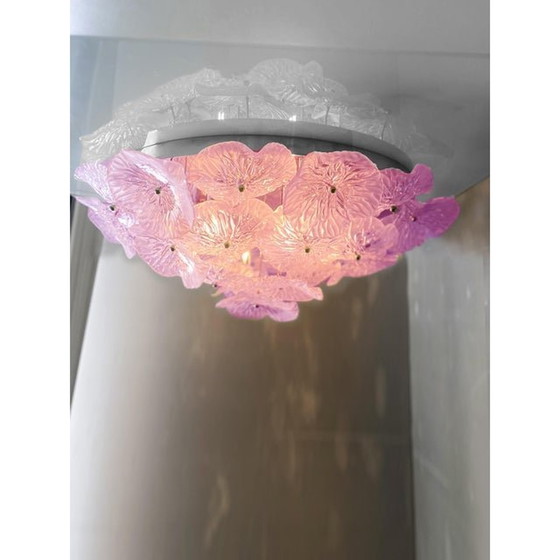 Image 1 of Mid-Century Modern Style Floreal Pink Murano Glass Flush Mount By Simoeng