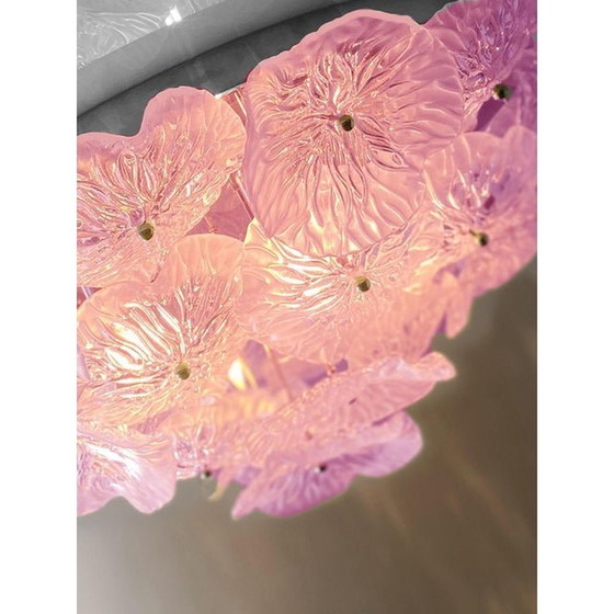 Image 1 of Mid-Century Modern Style Floreal Pink Murano Glass Flush Mount By Simoeng