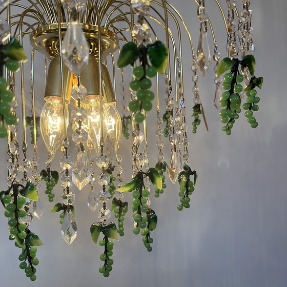 Image 1 of Lampadario di cristallo con lampada a sospensione vintage a goccia Green Grapes 
