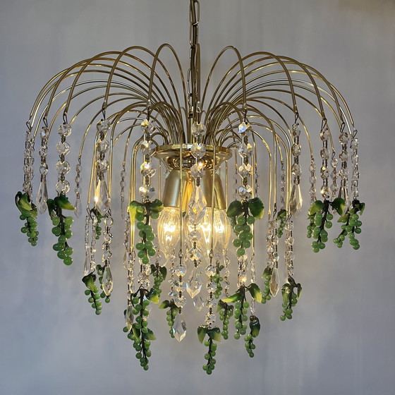 Image 1 of Lampadario di cristallo con lampada a sospensione vintage a goccia Green Grapes 