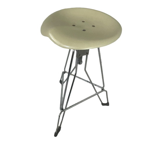 Yasu Sasamoto- Dulton - Industrial Vintage Bar Stool With Tractor Seating, Model Clipper Ii - Off White Seat