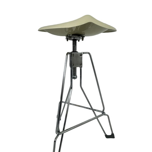 Yasu Sasamoto- Dulton - Industrial Vintage Bar Stool With Tractor Seating, Model Clipper Ii - Off White Seat
