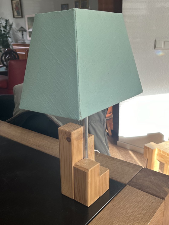 Image 1 of Design pine side table + lamp